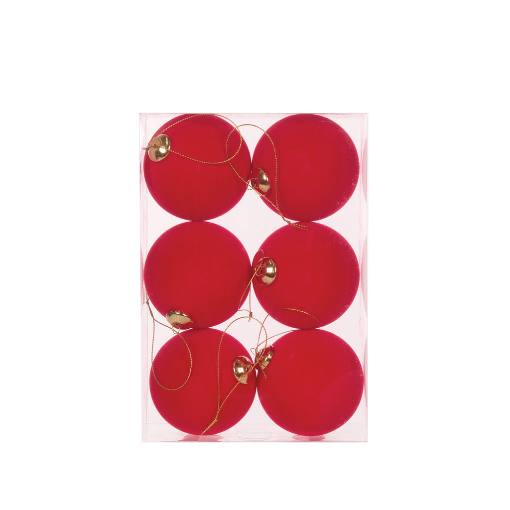 HOLLY & IVY 6pk RED FLOCKED BAUBLES