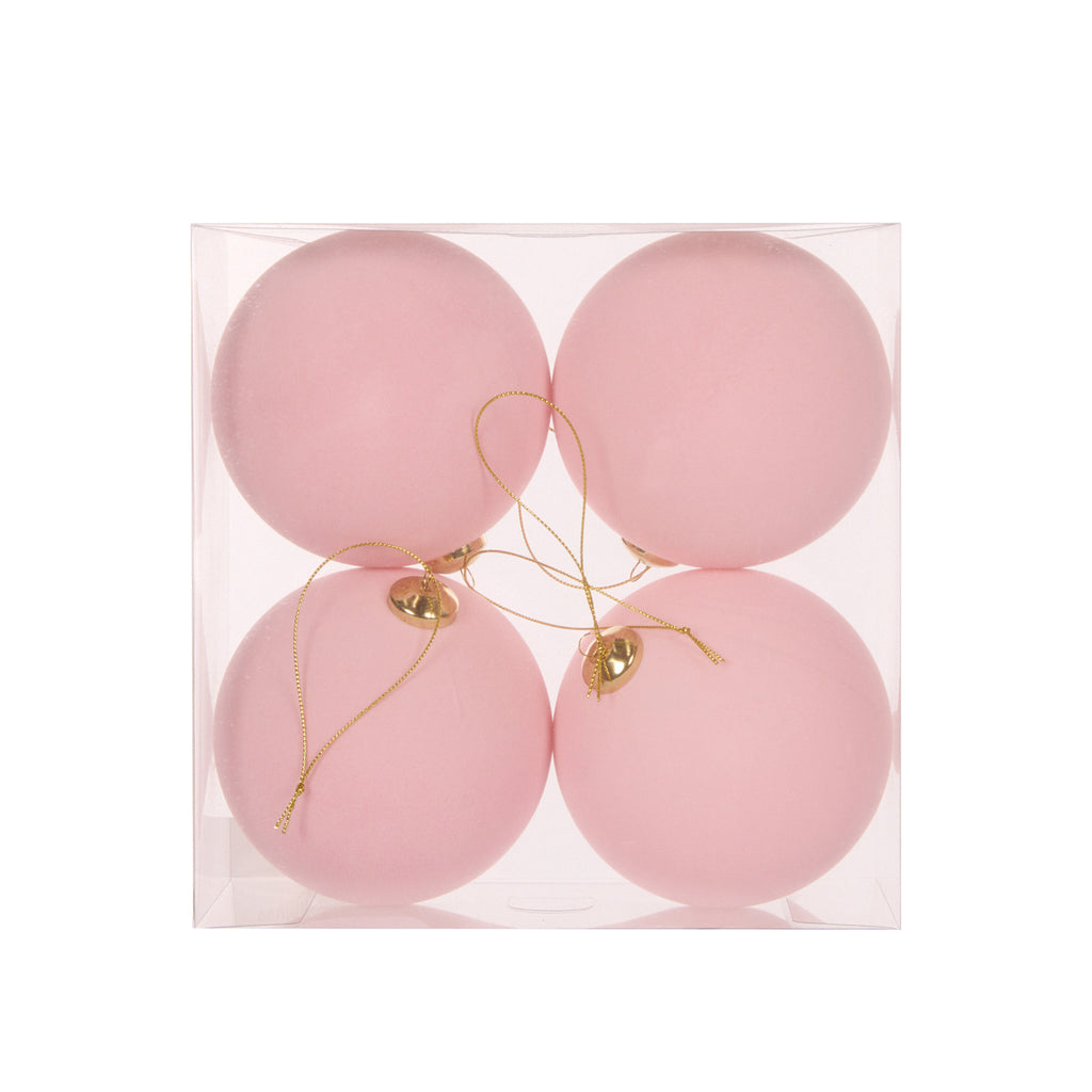 HOLLY & IVY 4pk LIGHT PINK FLOCKED BAUBLES