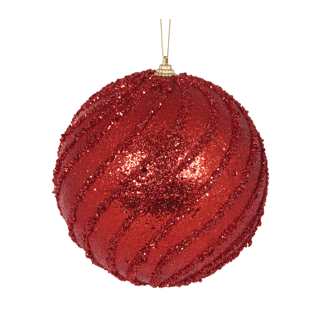 HOLLY & IVY XL RED GLITTERED SWIRL BAUBLE