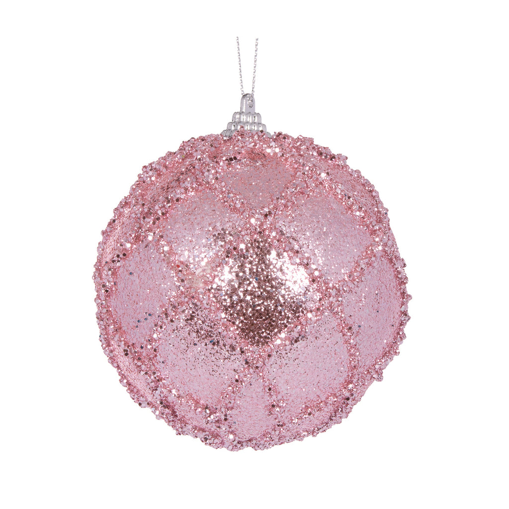 HOLLY & IVY PINK GLITTERED LATTICE BAUBLE