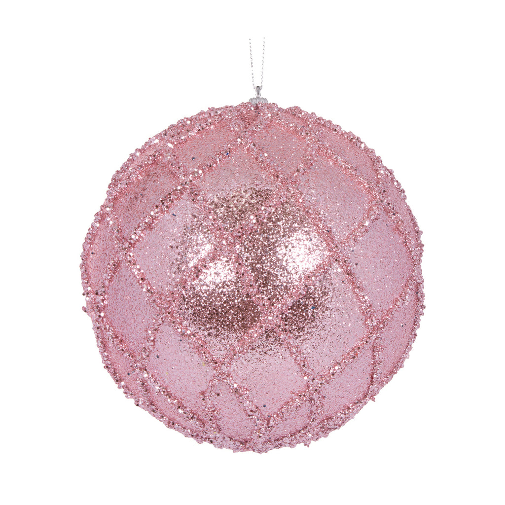 HOLLY & IVY XL PINK GLITTERED LATTICE BAUBLE