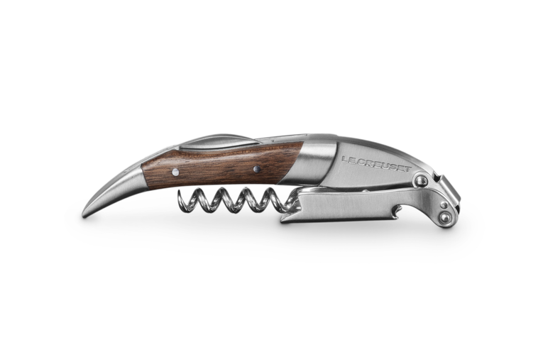 LE CREUSET PREMIUM WAITER'S CORKSCREW WITH BLACK WALNUT WOOD HANDLE ...